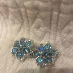Vintage silver with multi color blue stones clip on earrings /70’s